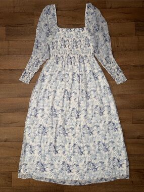 Hill House Home Size Large The Nap Dress Blue Floral Print Long Sleeve Wedding L